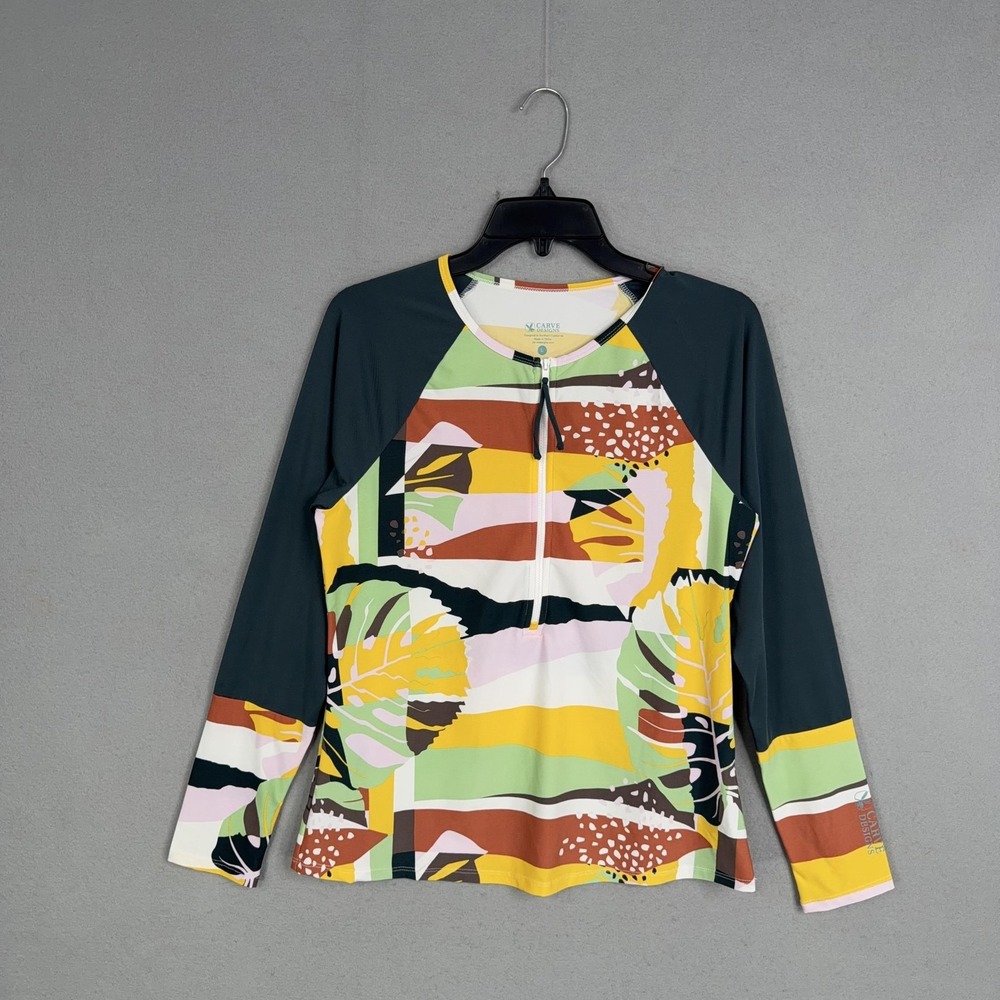 Carve Designs Rash Guard Womens Large Colorful Floral Long Sleeve Swim Shirt